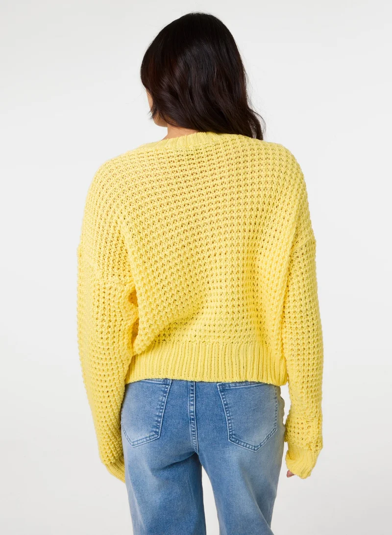 بينك فانيلا Waffle Knit Crop Jumper